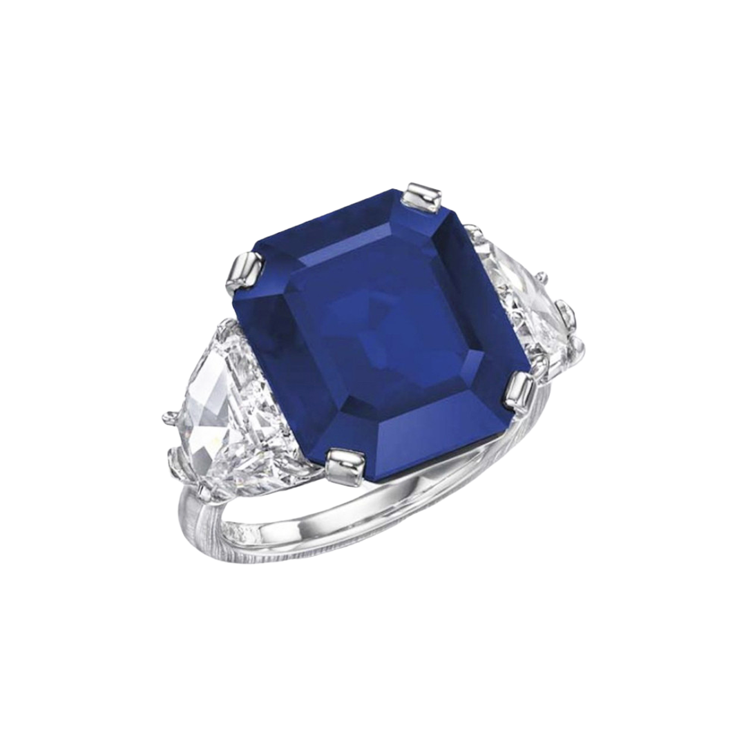 Unheated 11-carat Kashmir sapphire, diamond and platinum ring.