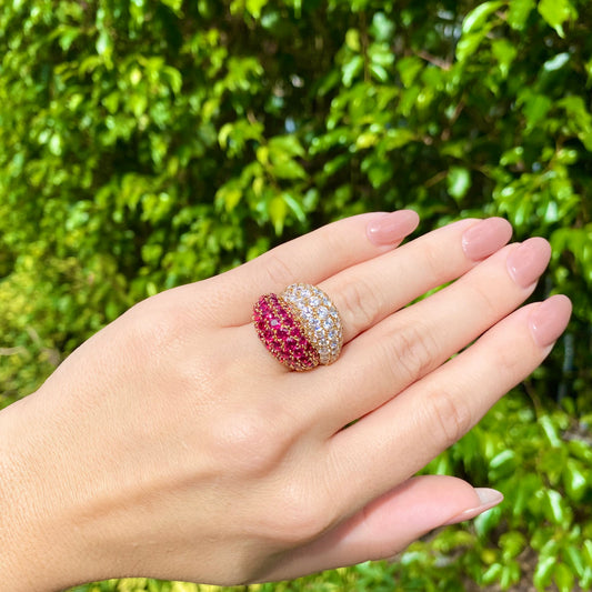 Van Cleef & Arpels 1960s 18KT Yellow Gold Ruby & Diamond Ring worn on hand