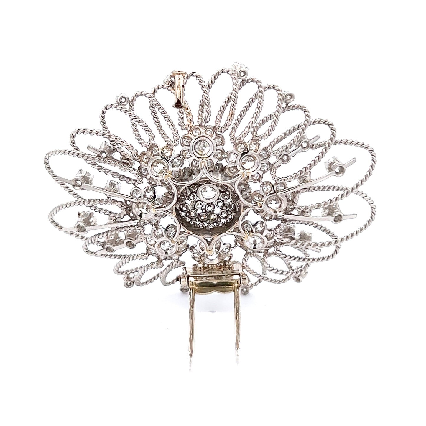 Mellerio French 1940s Platinum & 18KT Yellow Gold Diamond Brooch back view