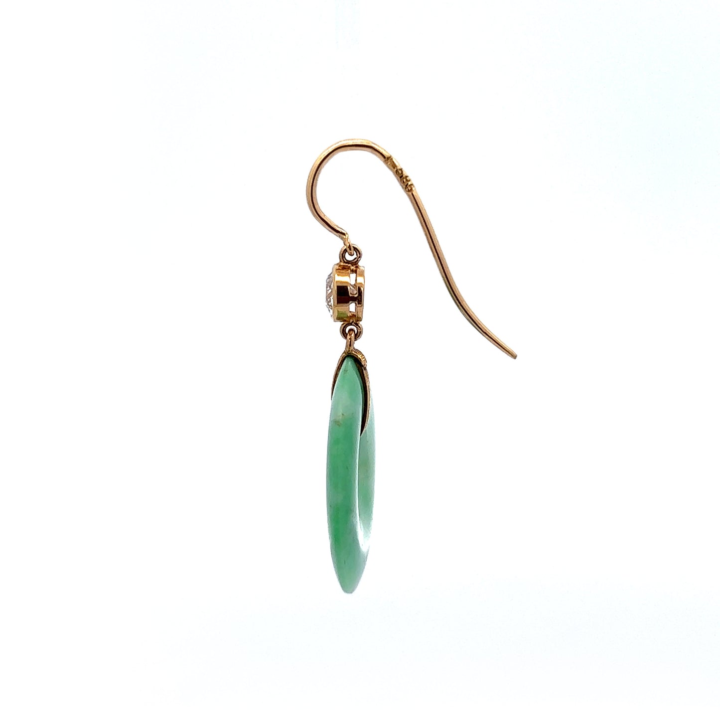 14KT Yellow Gold Jade & Diamond Earrings side view