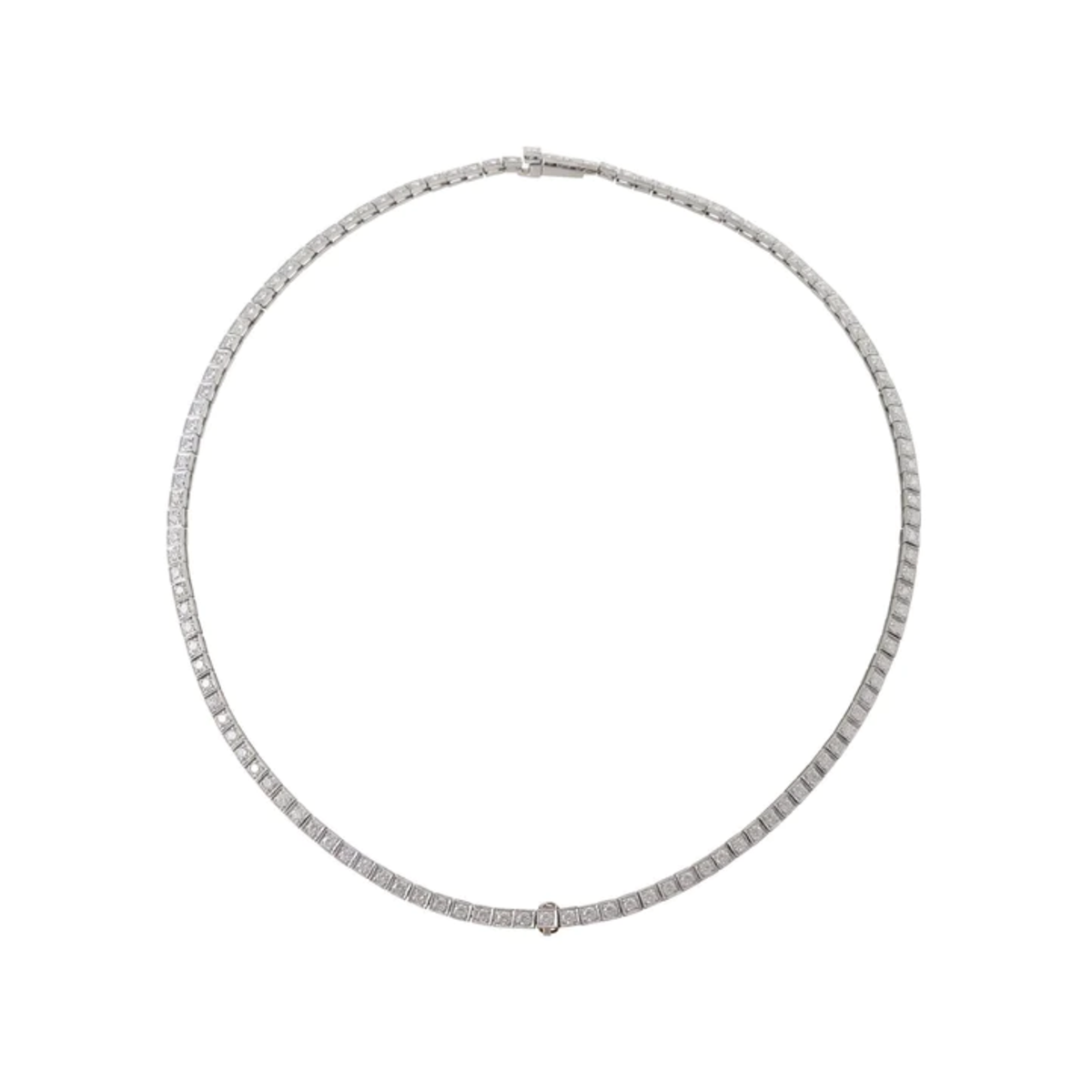 1950s Platinum Diamond Box Link Line Necklace top view