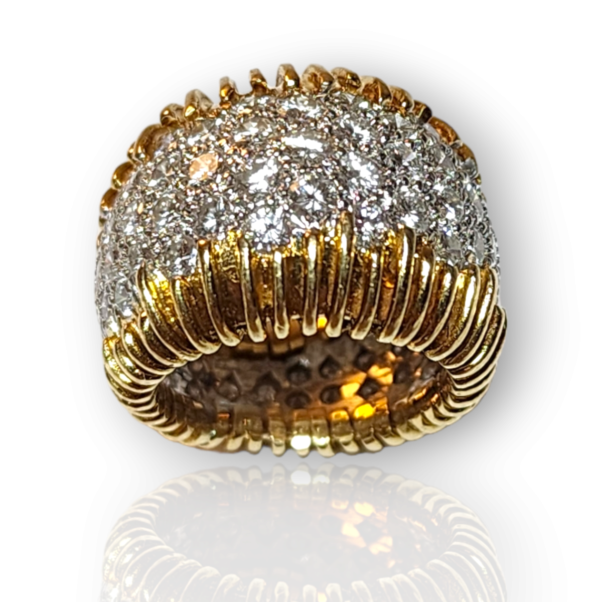 1960s Platinum & 18KT Yellow Gold Diamond Ring angled front view