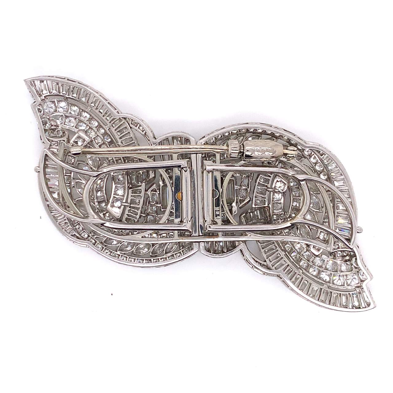 Art Deco Platinum Diamond Brooch/Clips back view