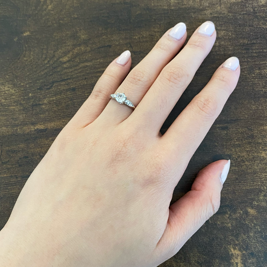 Art Deco Platinum Diamond Ring worn on hand