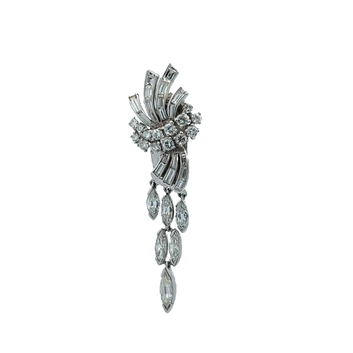 1950s Platinum Diamond Earrings front view