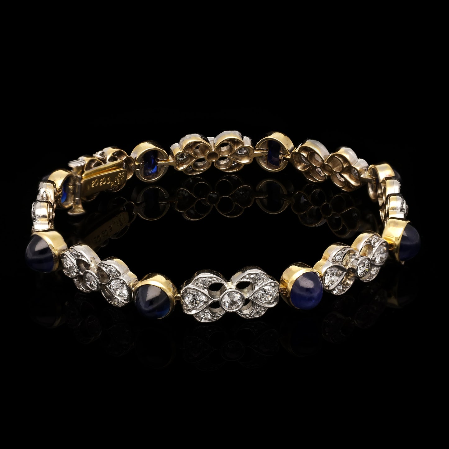 JE Caldwell American Art Deco Platinum & Yellow Gold Sapphire & Diamond Bracelet front view