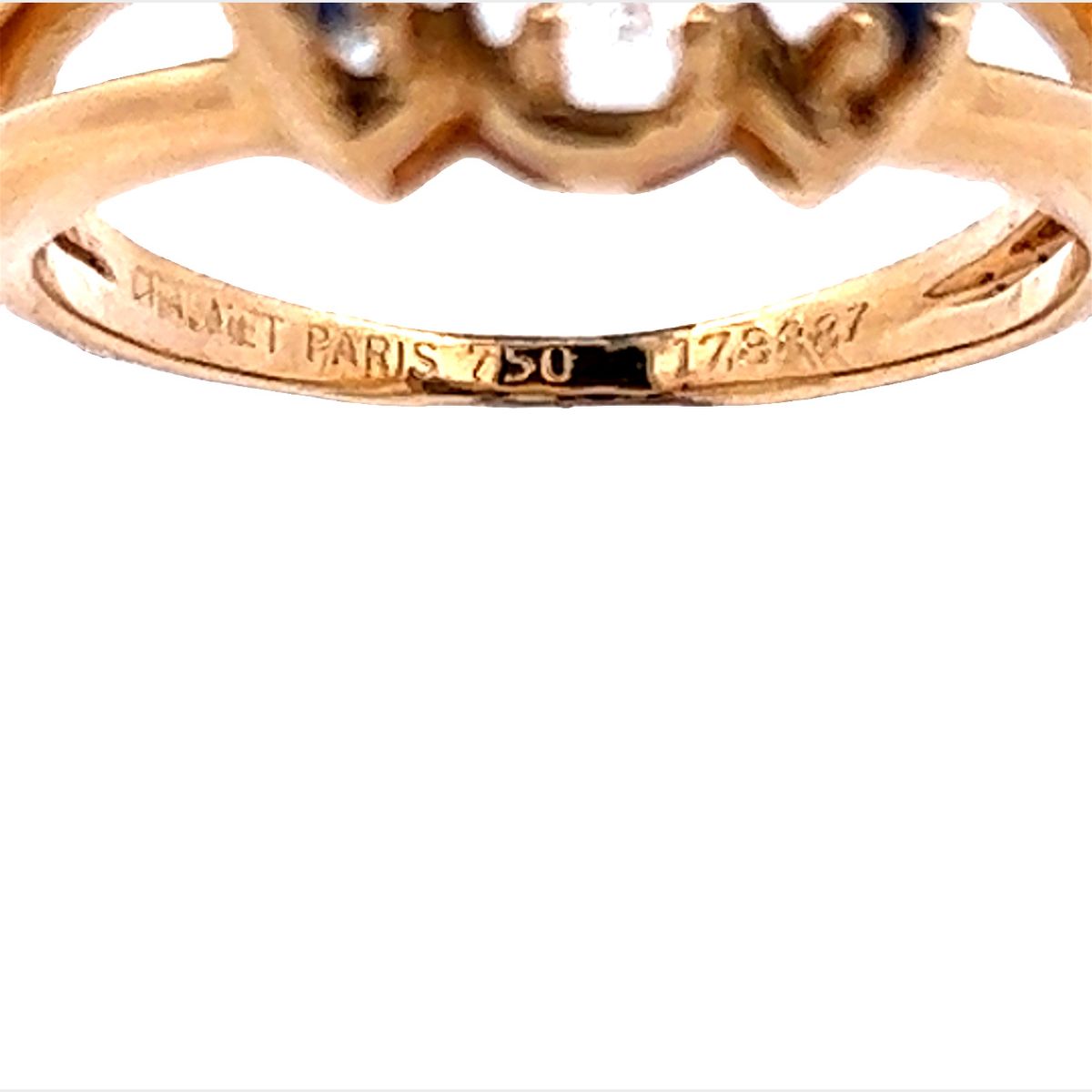 Chaumet 1950s 18KT Yellow Gold Sapphire & Diamond Ring close-up details
