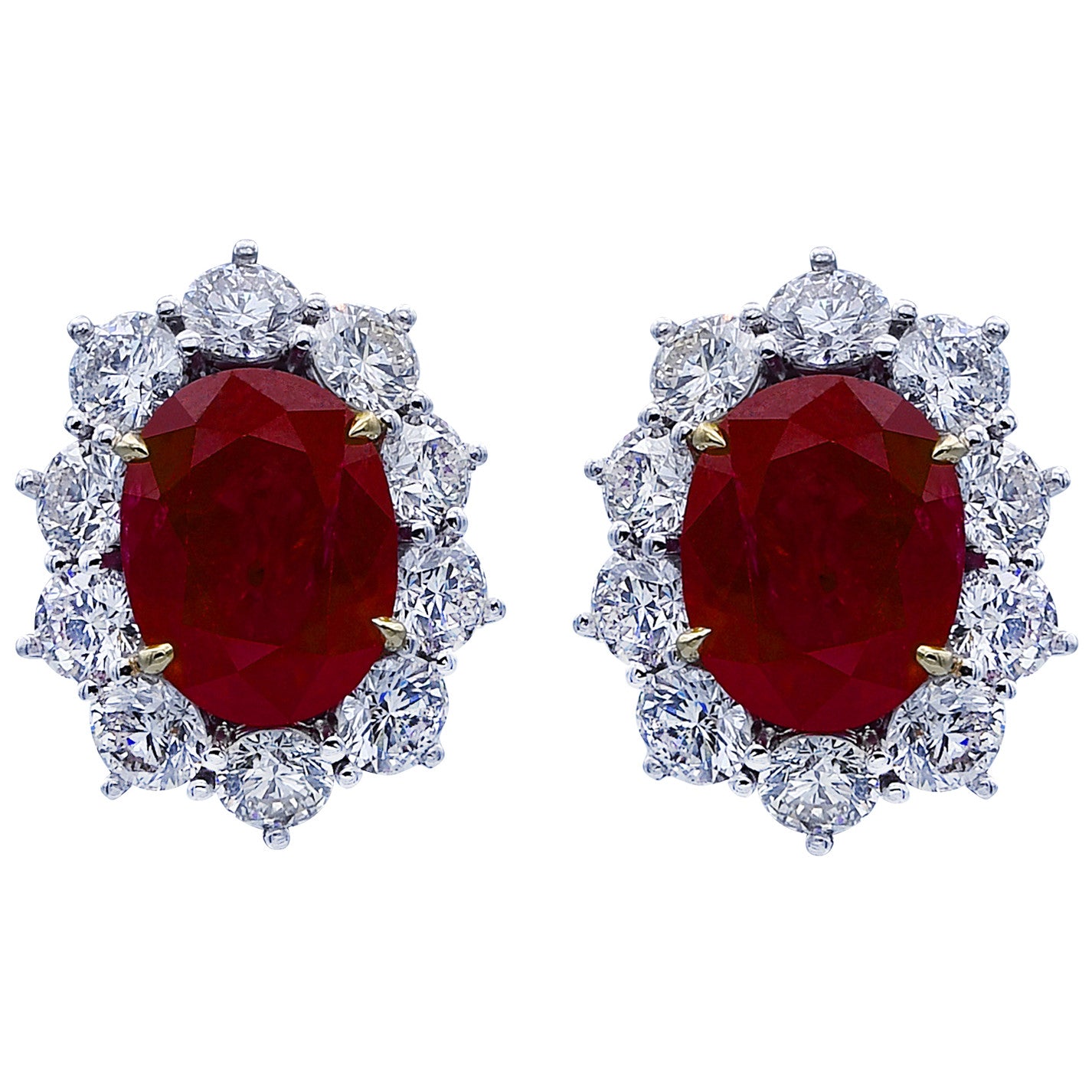 Contemporary Platinum Ruby & Diamond Earrings front