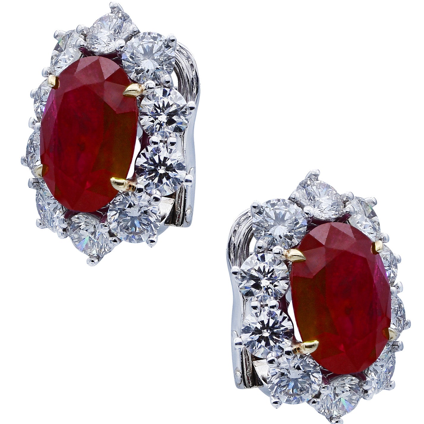 Contemporary Platinum Ruby & Diamond Earrings front and side