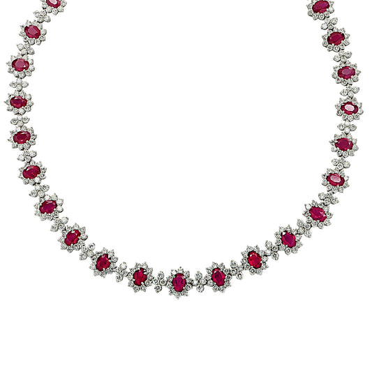 Post-1980s Platinum Ruby & Diamond Necklace front view