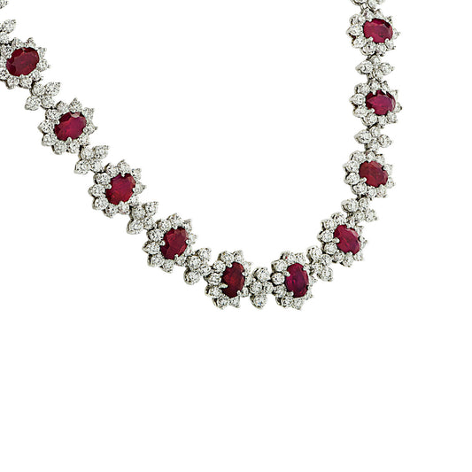 Post-1980s Platinum Ruby & Diamond Necklace front side view close-up