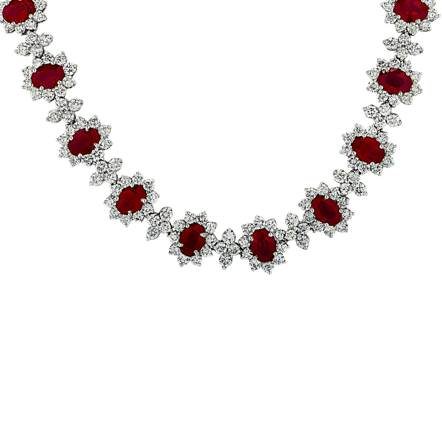 Post-1980s Platinum Ruby & Diamond Necklace front view close-up