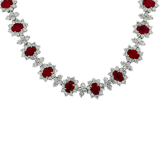 Post-1980s Platinum Ruby & Diamond Necklace front view close-up