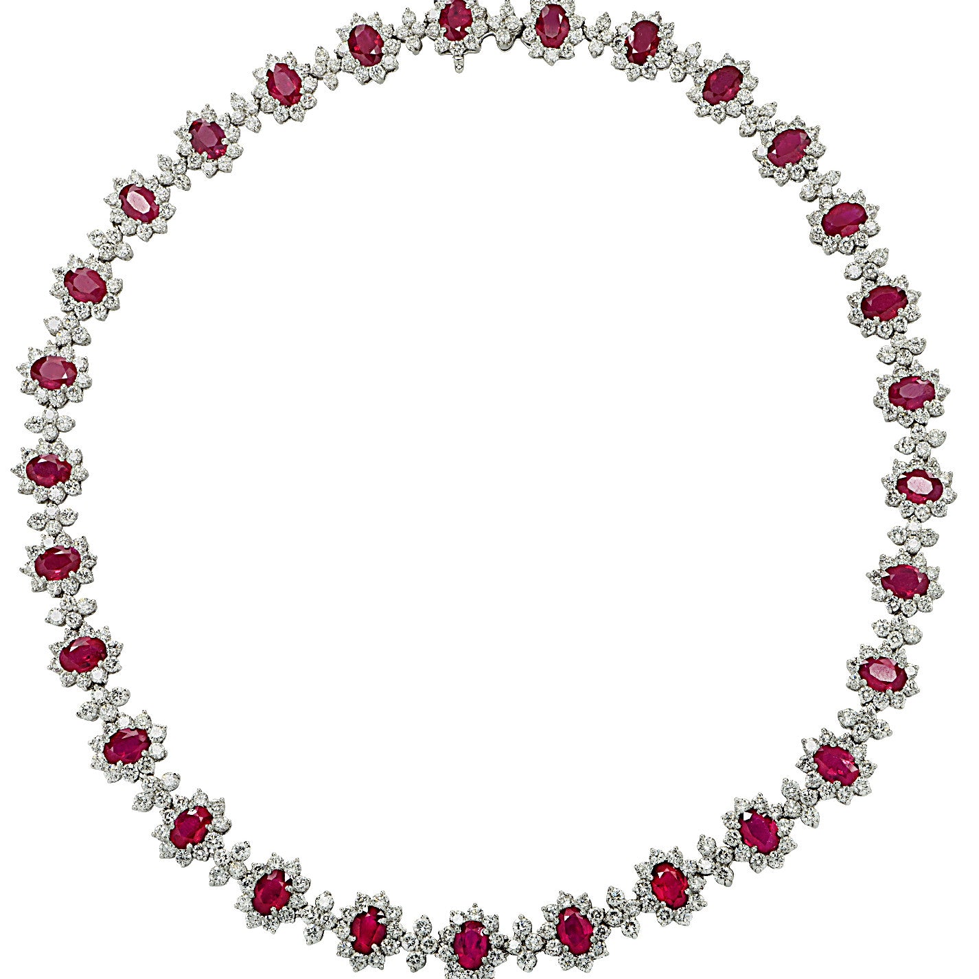 Post-1980s Platinum Ruby & Diamond Necklace front view