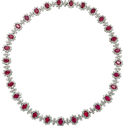 Post-1980s Platinum Ruby & Diamond Necklace front view