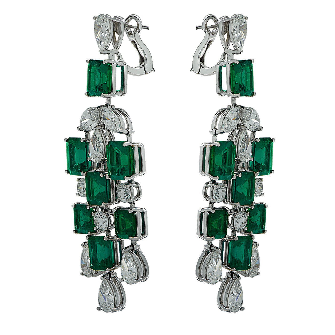 Contemporary Platinum Emerald & Diamond Earrings side
