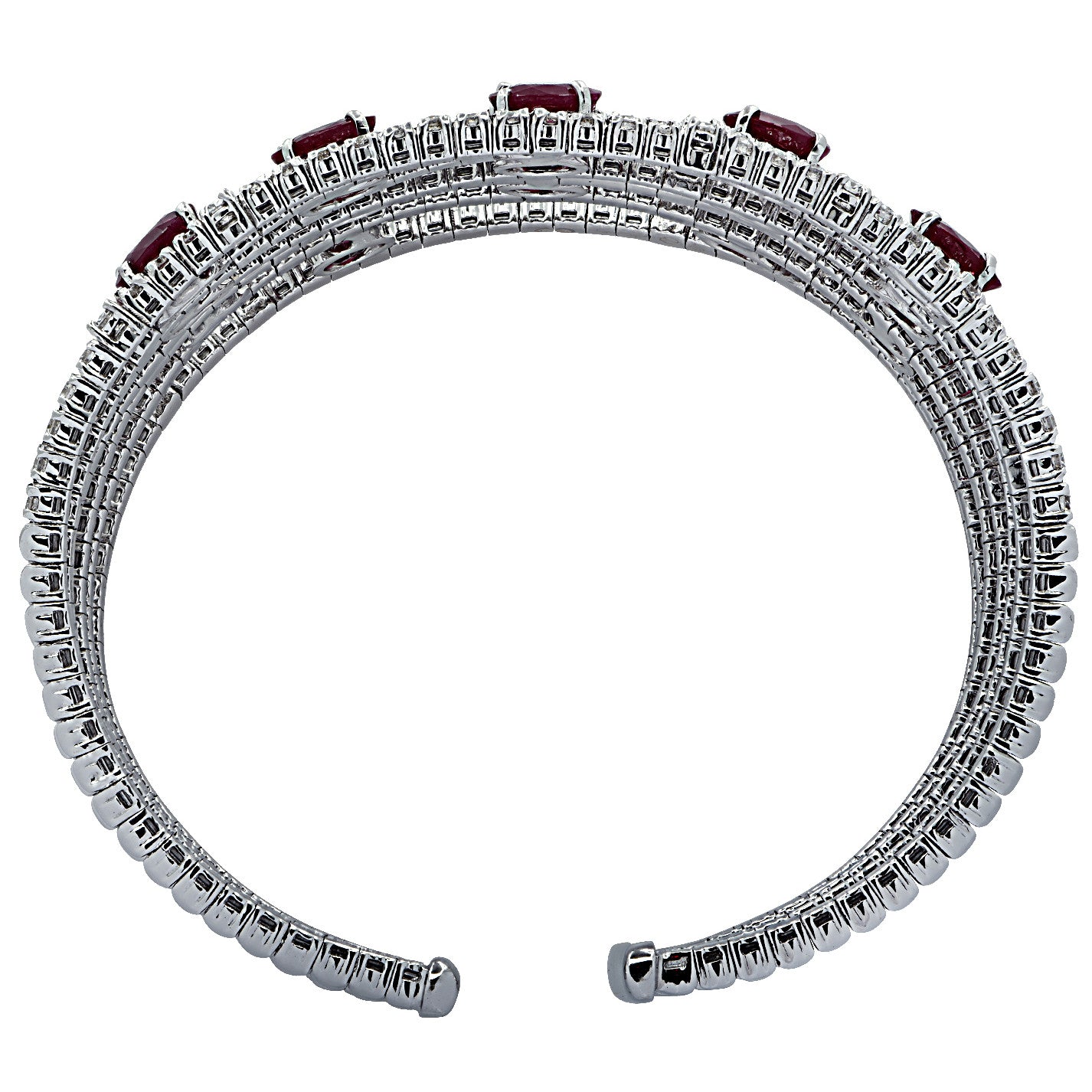 Post-1980s 18KT White Gold Ruby & Diamond Cuff Bracelet top view