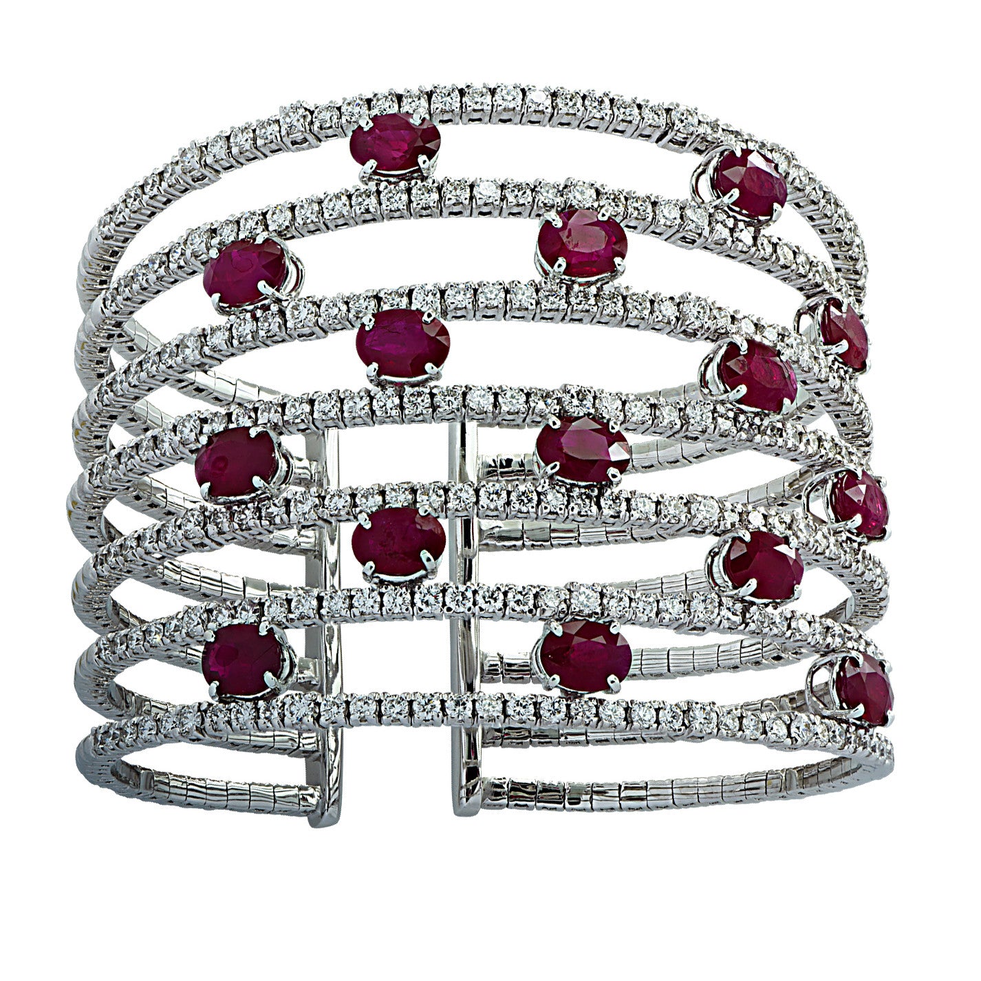 Post-1980s 18KT White Gold Ruby & Diamond Cuff Bracelet back view