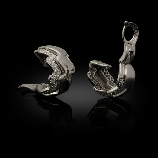 French Van Cleef & Arpels Post-1980s 18KT White Gold Diamond Wave Hoop Earrings side view