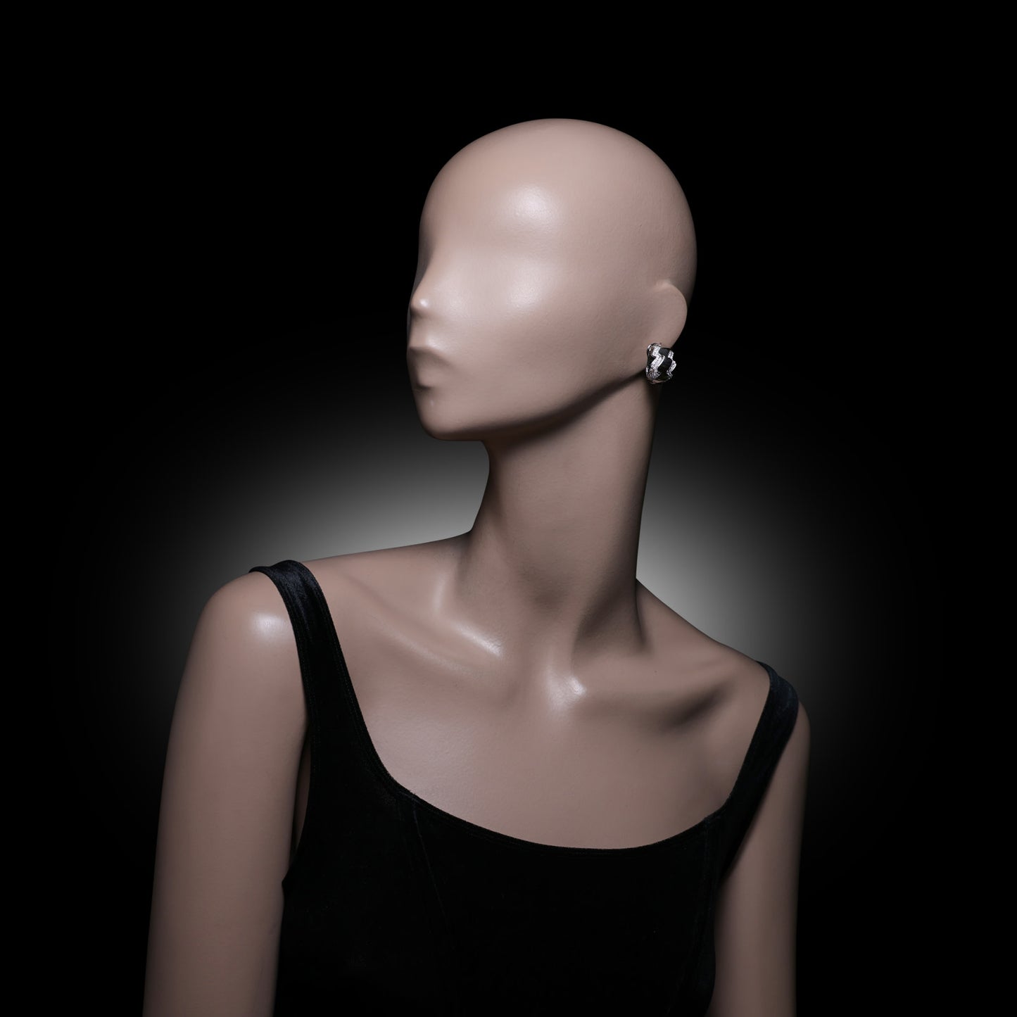 French Van Cleef & Arpels Post-1980s 18KT White Gold Diamond Wave Hoop Earrings worn on ear