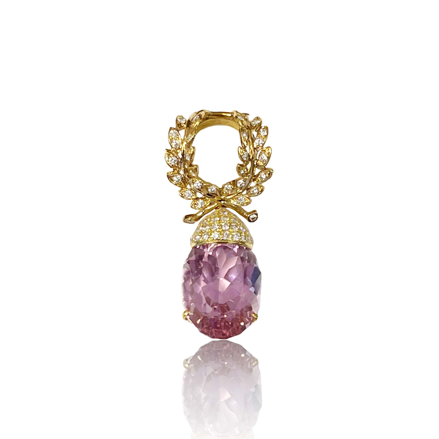 1970s 18KT Yellow Gold Diamond & Kunzite Pendant front view