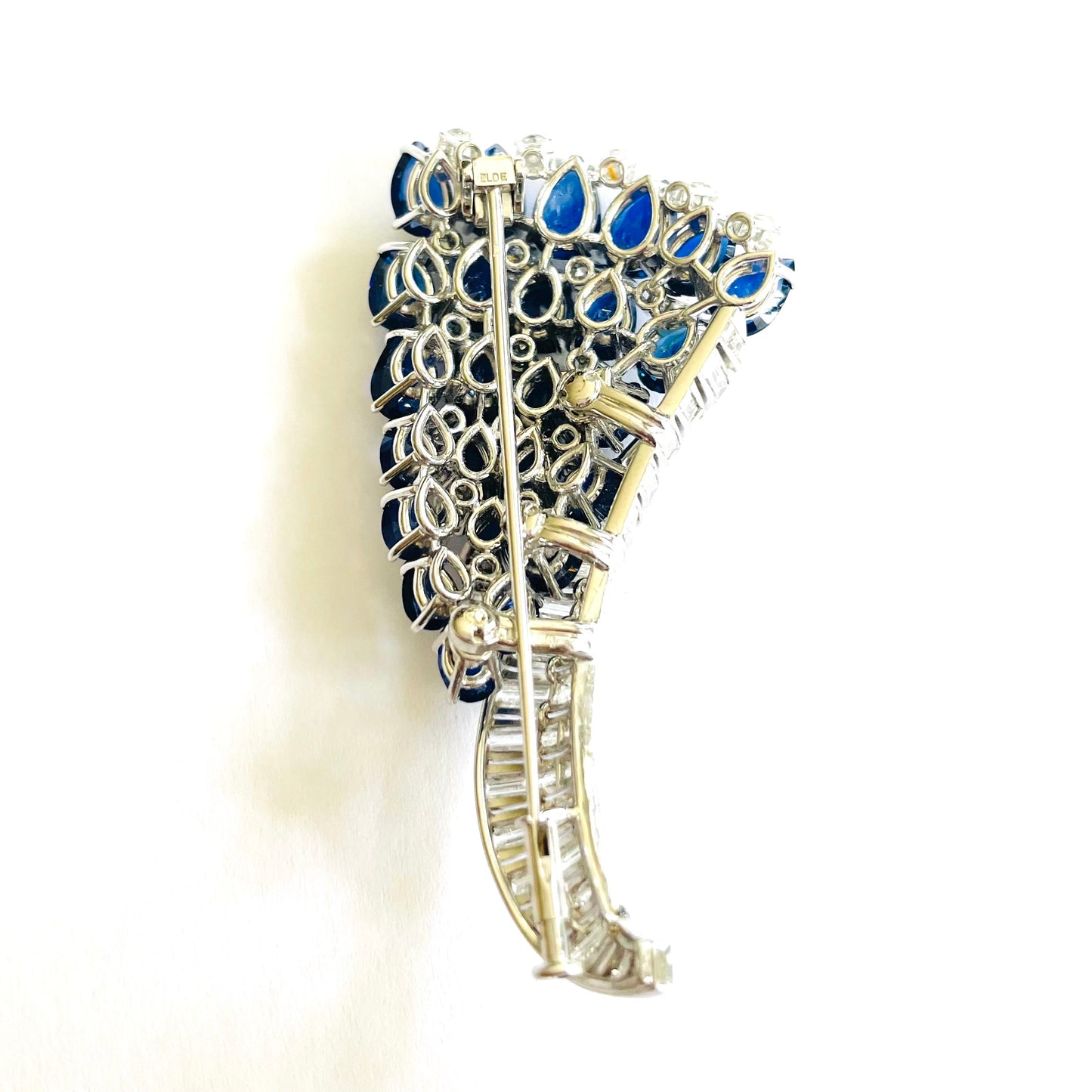 1960s Platinum Sapphire & Diamond Brooch back view