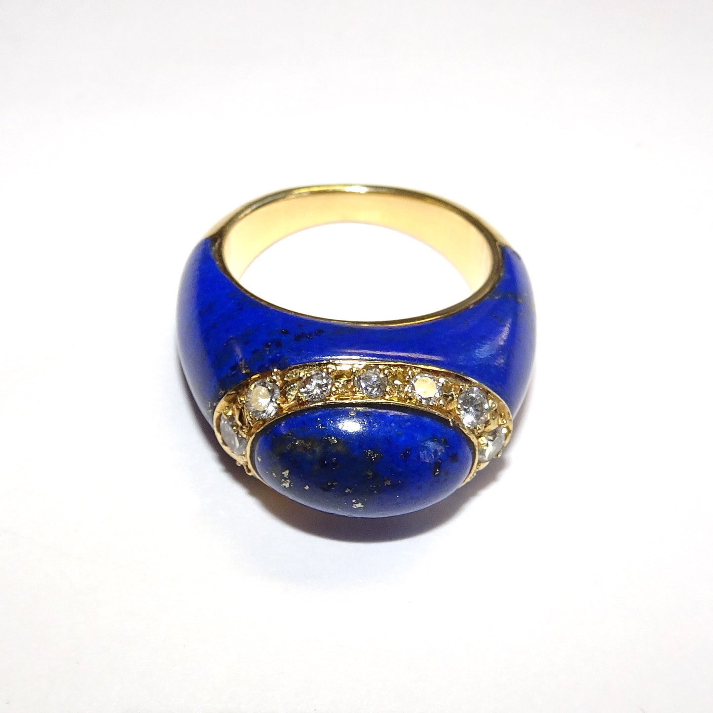 Van Cleef & Arpels 1960s 18KT Yellow Gold Lapis Lazuli & Diamond Ring top view