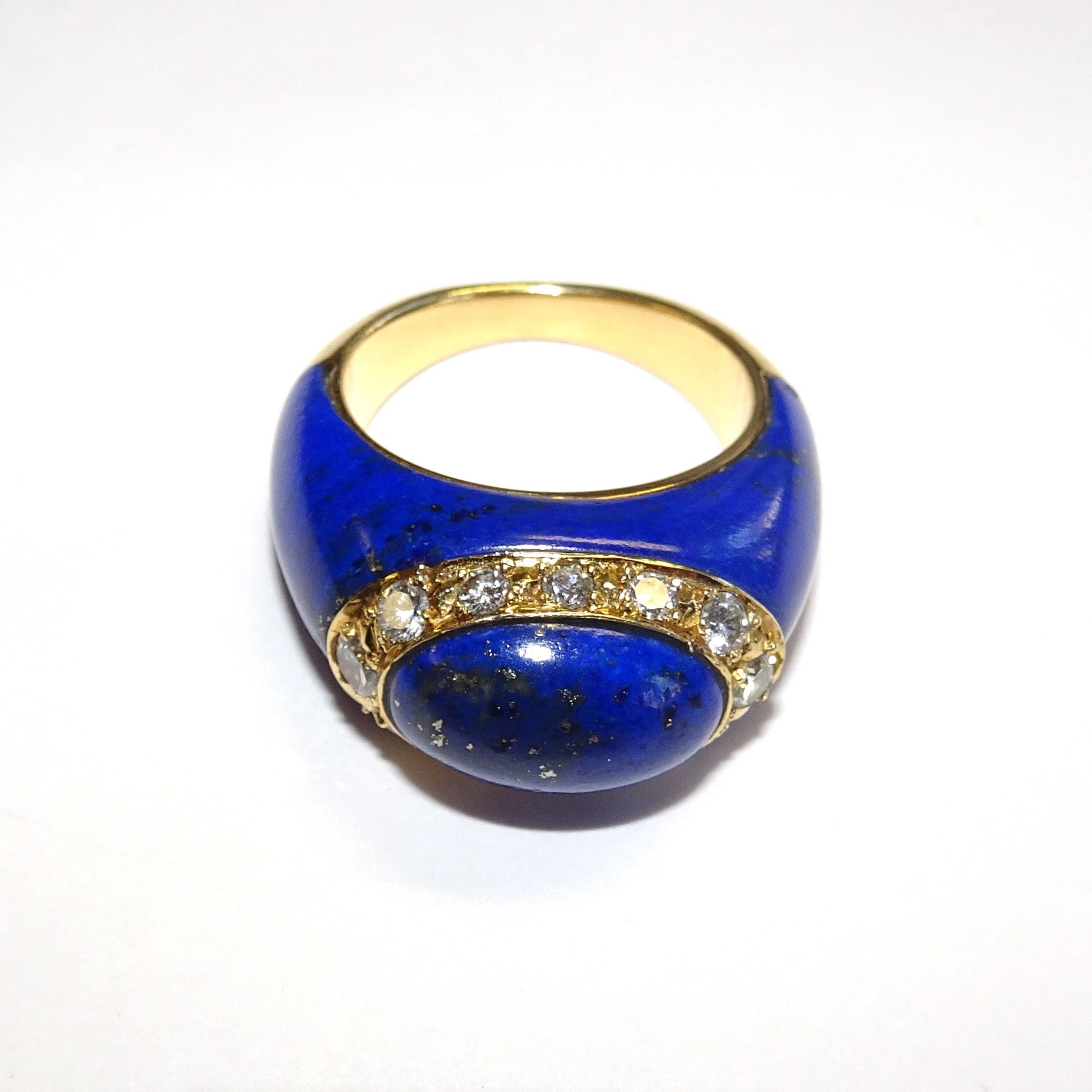 Van Cleef & Arpels 1960s 18KT Yellow Gold Lapis Lazuli & Diamond Ring top view