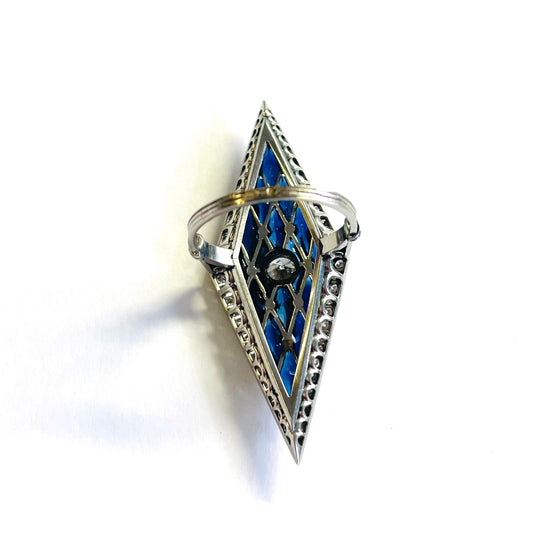 French Edwardian Platinum Sapphire & Diamond Lozenge Ring back