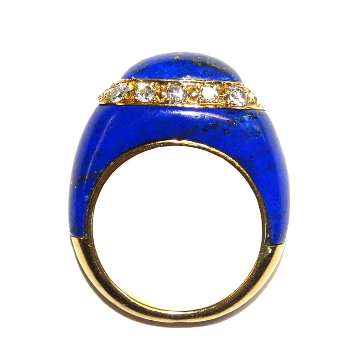 Van Cleef & Arpels 1960s 18KT Yellow Gold Lapis Lazuli & Diamond Ring profile view