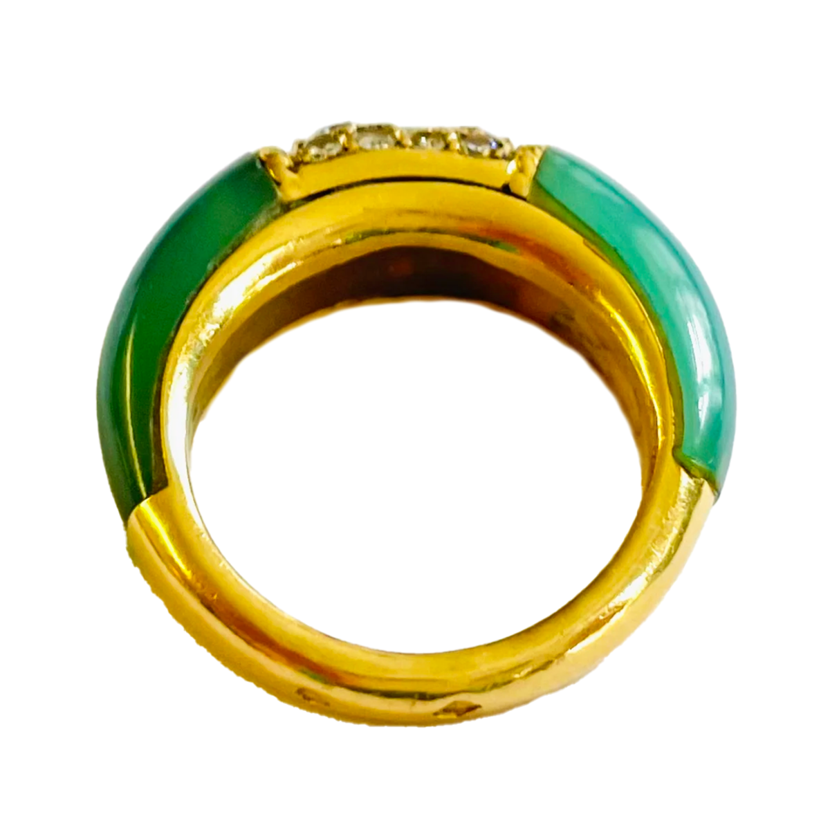 Van Cleef & Arpels 1970s 18KT Yellow Gold Chrysoprase & Diamond Ring top view