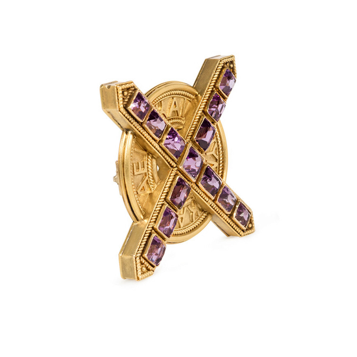 Ernesto Pierret Italian Antique 18KT Yellow Gold Amethyst Brooch side view