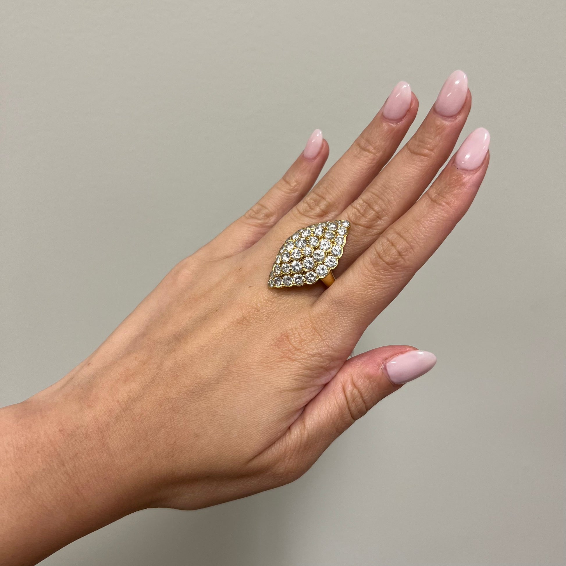 Van Cleef & Arpels French 1970s 18KT Yellow Gold Diamond Cocktail Ring on hand