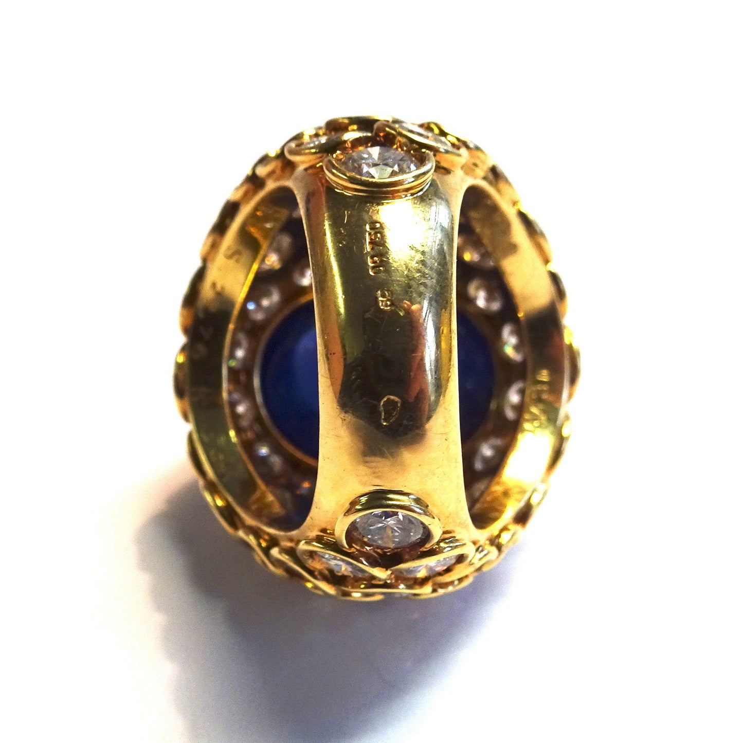 French 1960s 18KT Yellow Gold Unheated Blue Sapphire & Diamond Ring back