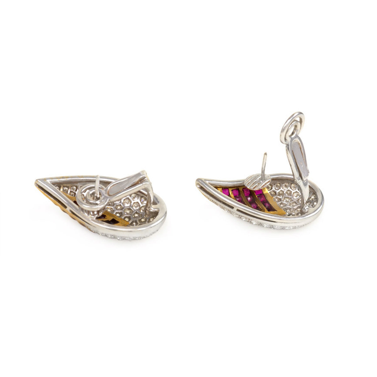 Mario Fasano 1980s 18KT Yellow & White Gold Diamond & Ruby Earrings back