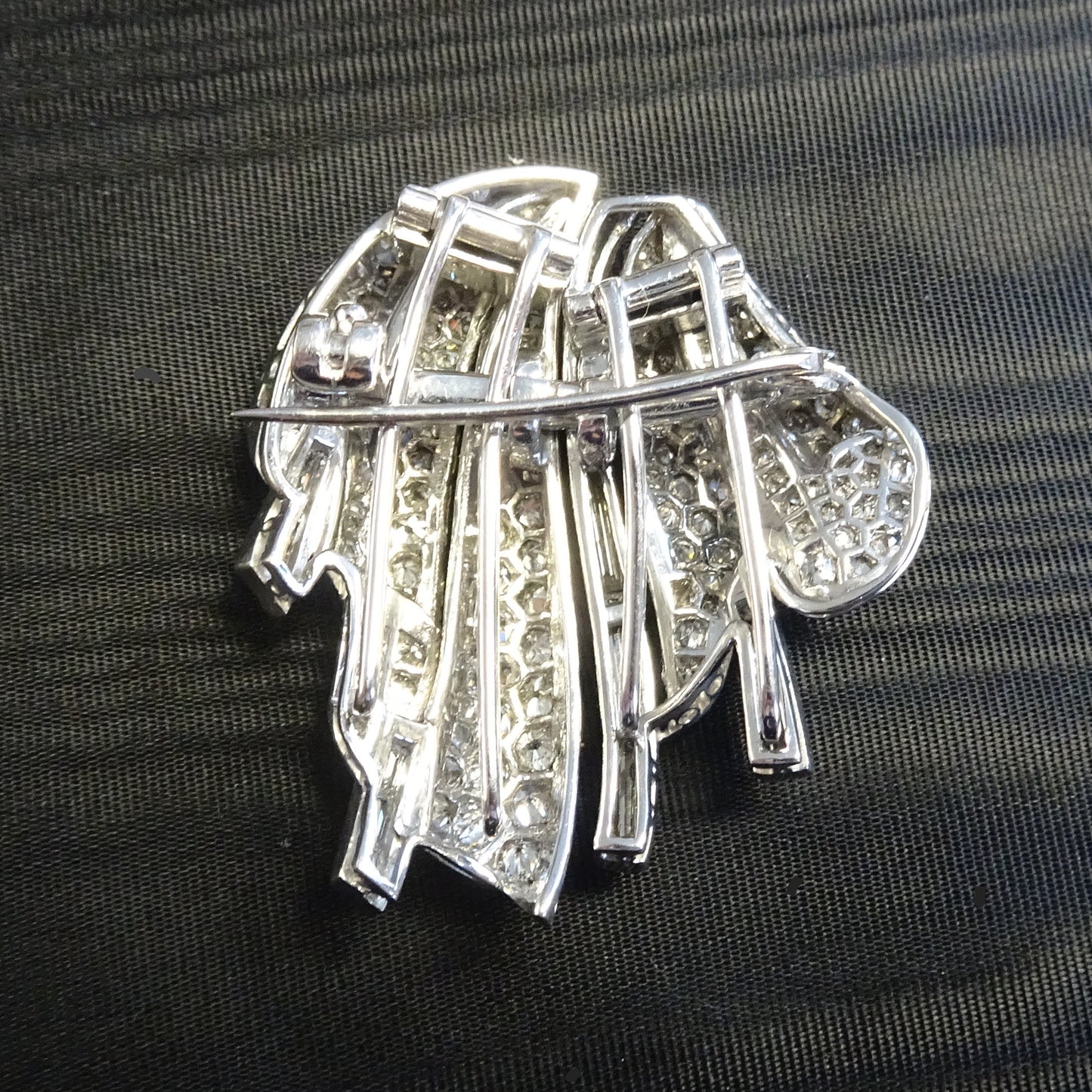 1940s Platinum Diamond Double Clips Brooch back
