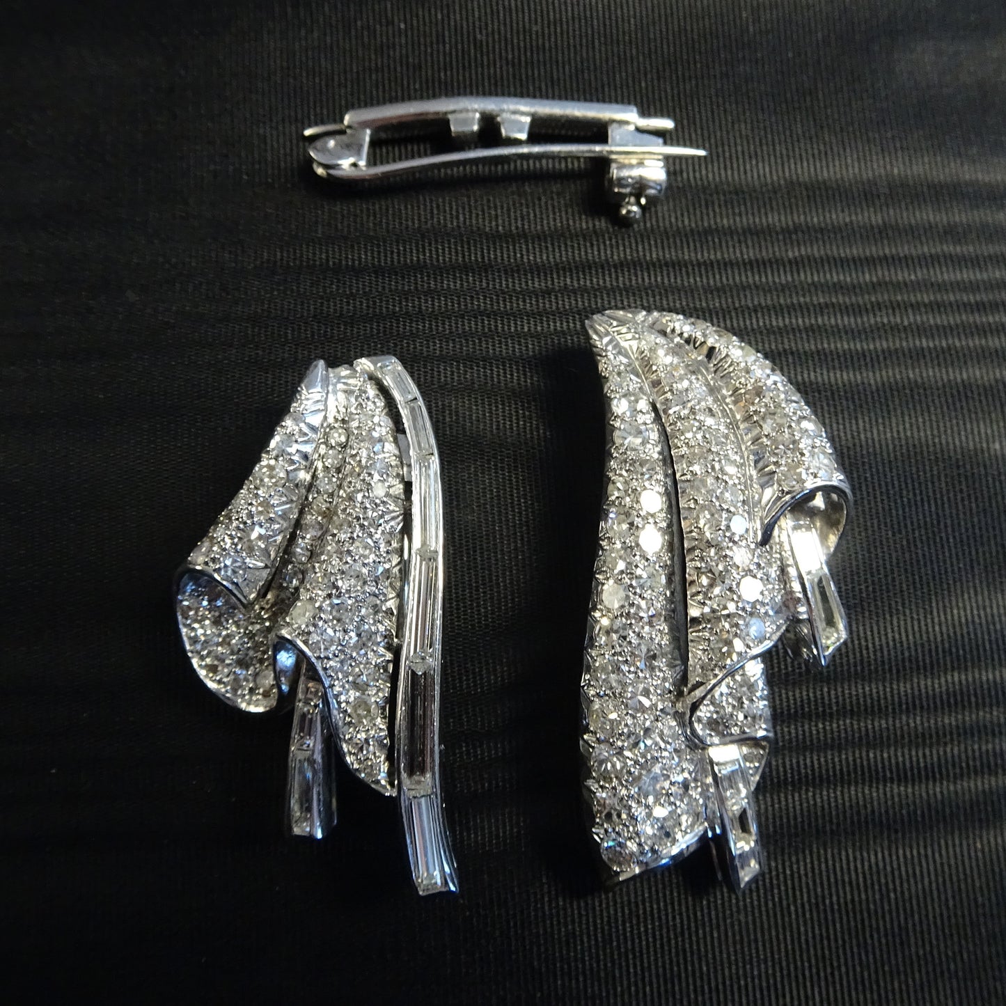 1940s Platinum Diamond Double Clips Brooch double clips