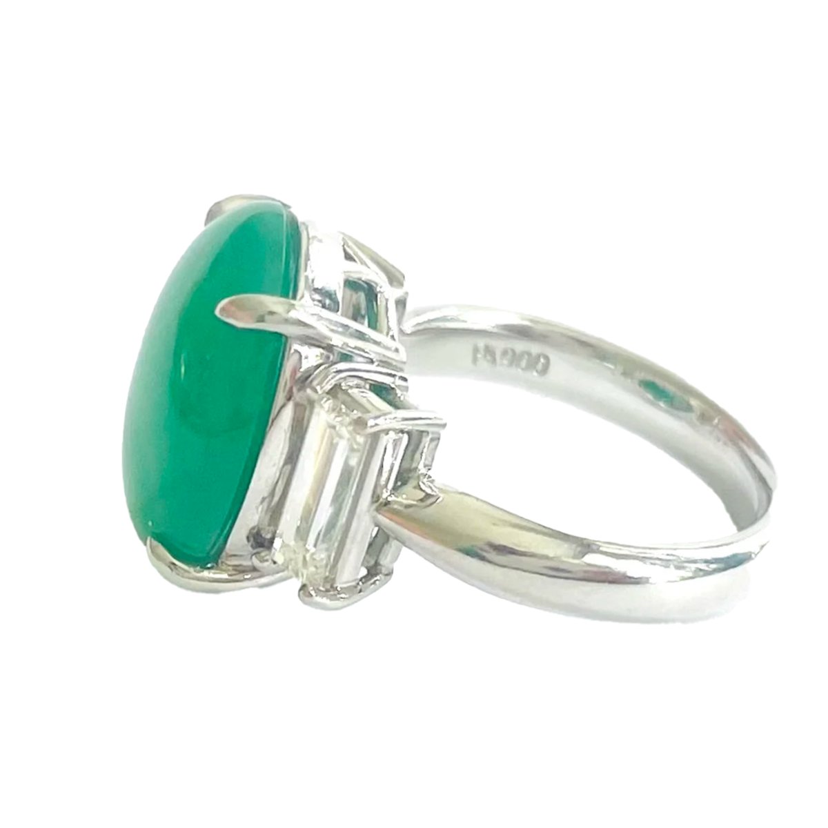 1980s Platinum Natural Jade & Diamond Ring side