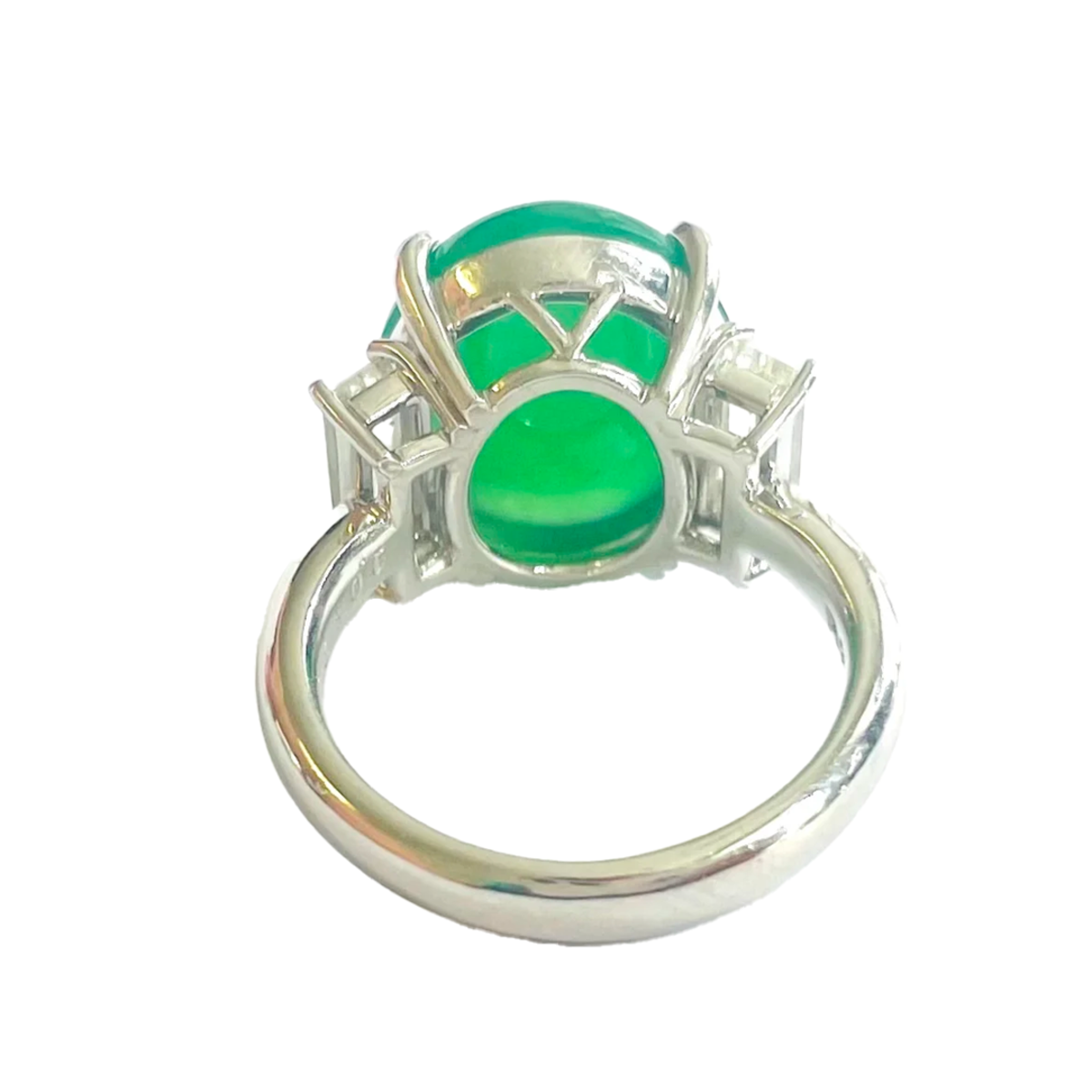 1980s Platinum Natural Jade & Diamond Ring back