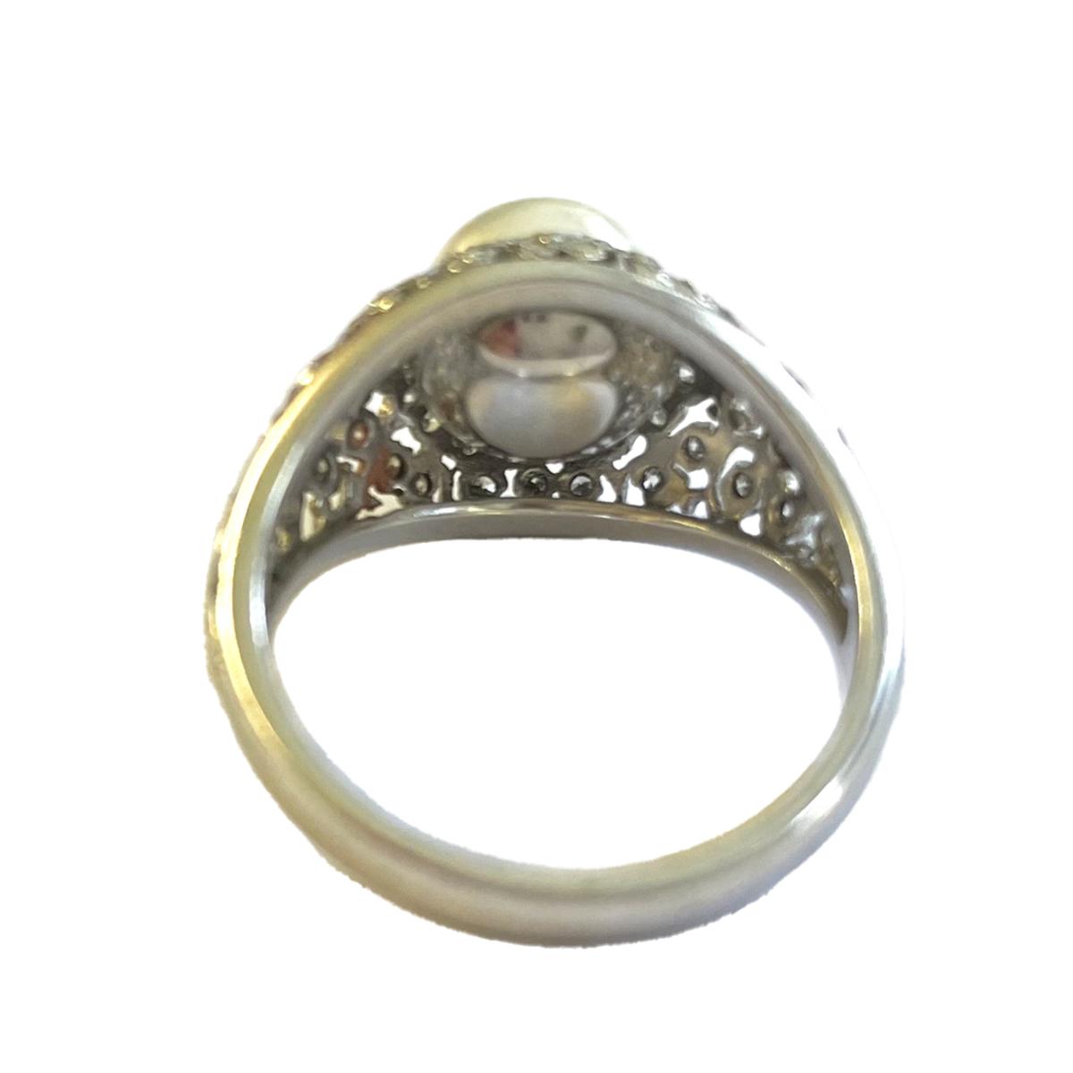 1940s Platinum Natural Pearl & Diamond Ring back