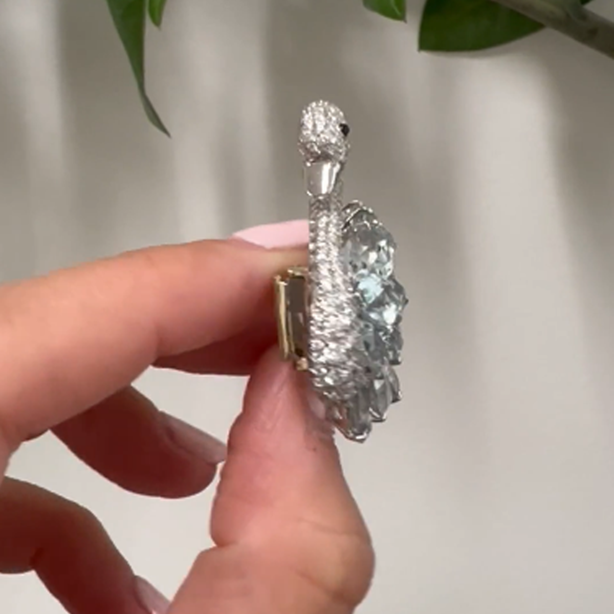 Post-1980s Platinum Aquamarine & Diamond Swan Brooch side