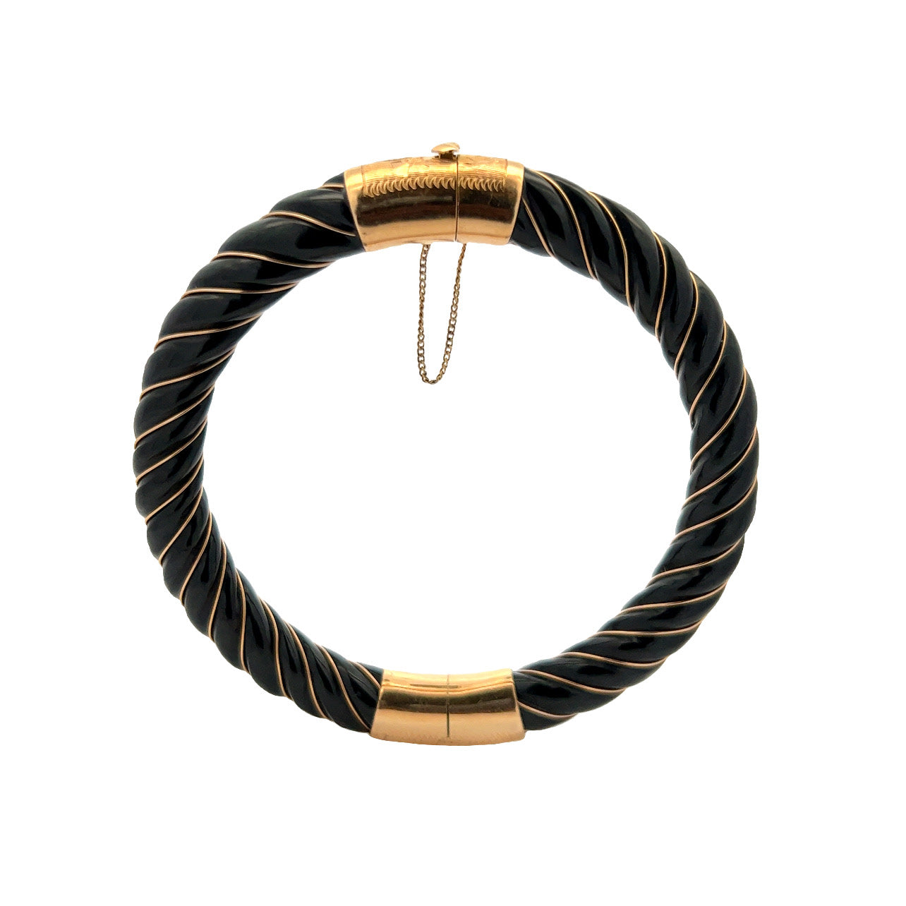 1970s 18KT Yellow Gold Jade Bangle Bracelet top