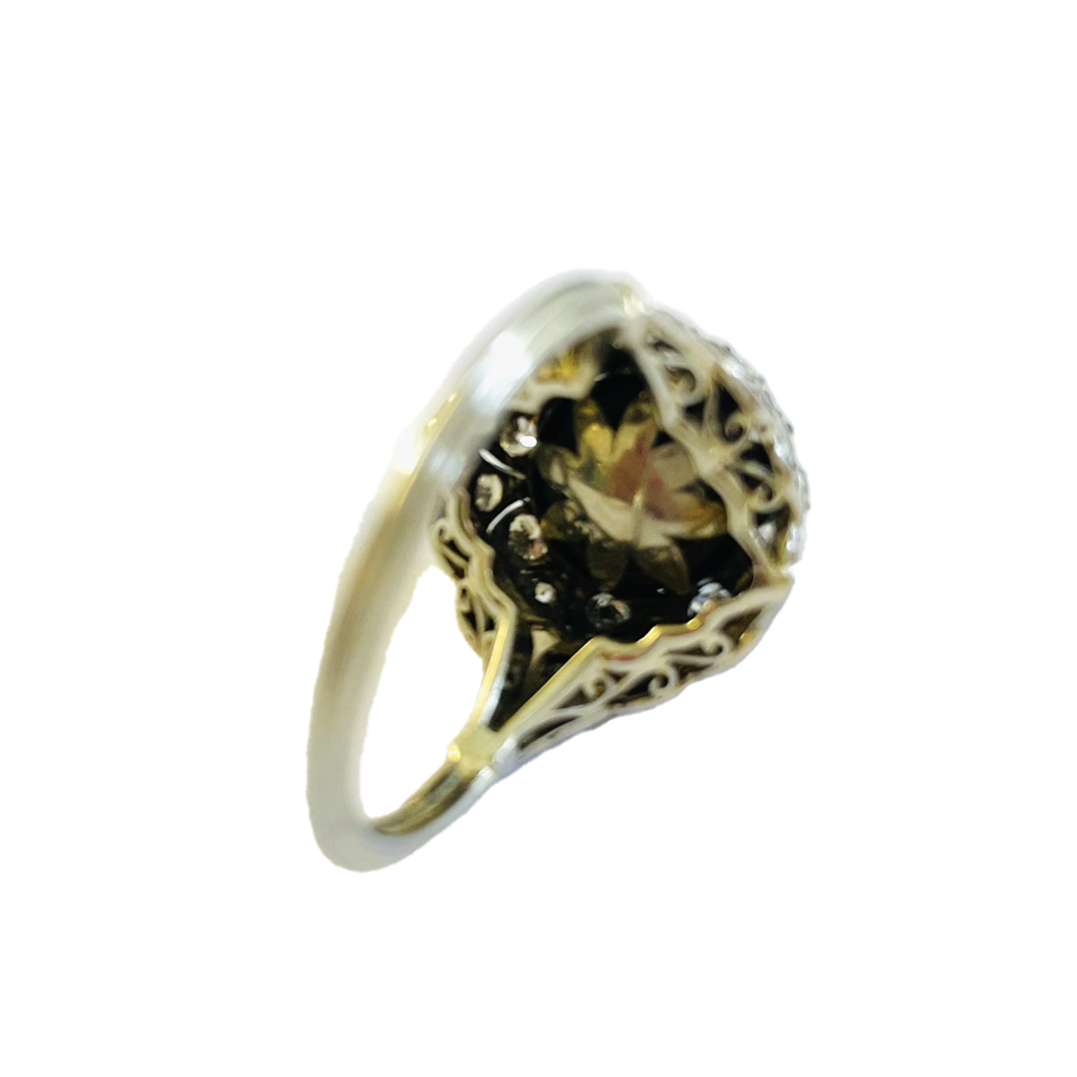 Edwardian Platinum Natural Dark Gray Pearl & Diamond Ring back