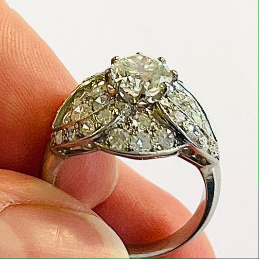 Edwardian Platinum Diamond Ring in hand