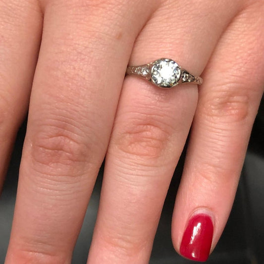 Art Deco Platinum Diamond Ring on finger