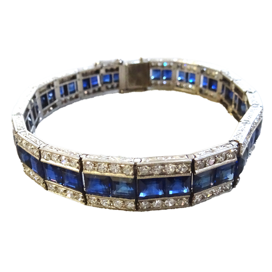 Edwardian Platinum Sapphire & Diamond Bracelet front