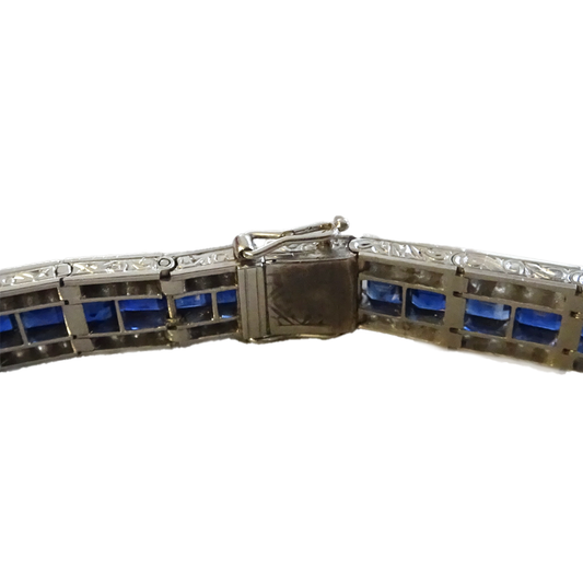 Edwardian Platinum Sapphire & Diamond Bracelet back