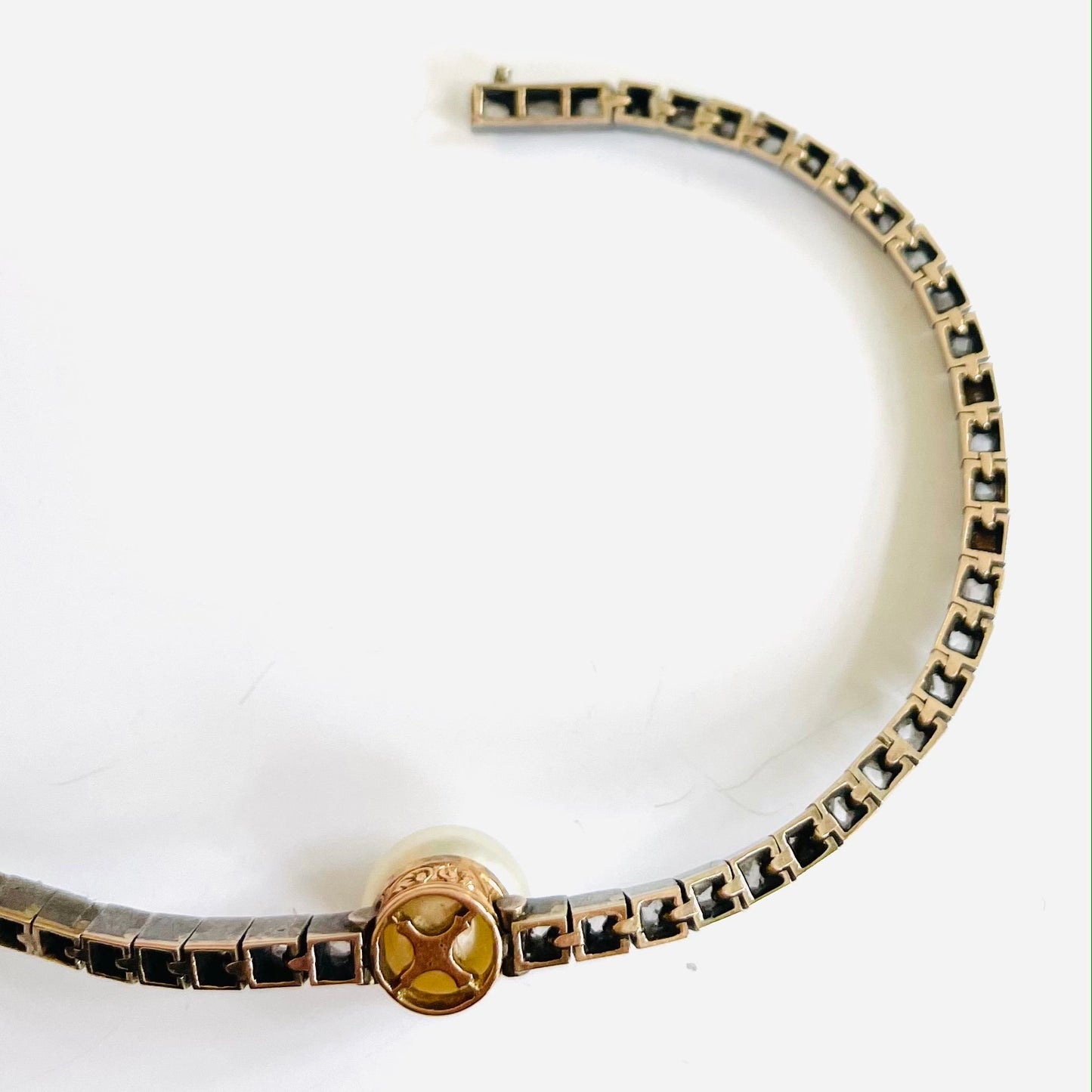 Victorian Silver Natural Pearl & Diamond Bracelet back