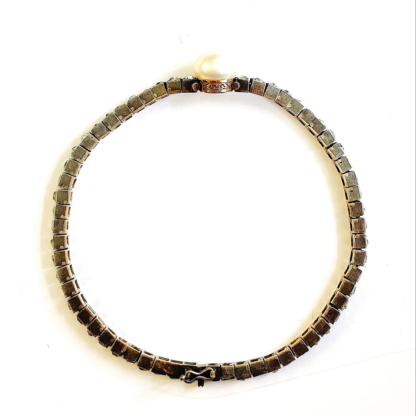 Victorian Silver Natural Pearl & Diamond Bracelet side