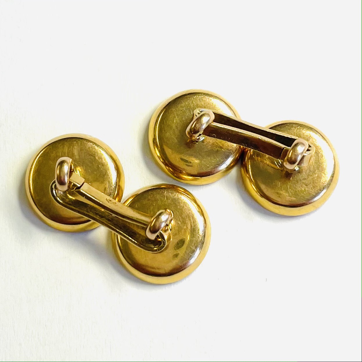 Edwardian 14KT Yellow Gold Mother of Pearl & Enamel Cufflinks back